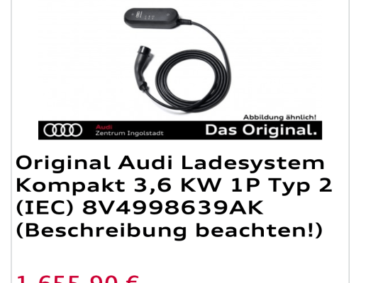 Original Audi Ladesystem Kompakt 3,6 KW 1P Typ 2