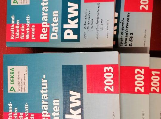 Reparatur- und Einstelltabellen KFZ, verschiedene Jahrgänge, Kalkulatoren…